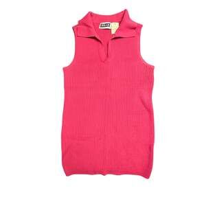Vintage Erika & Co. Pink Ribbed Sleeveless Polo Knit Top Size Small